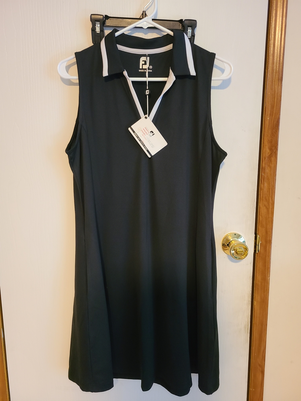 Golf Women's Sleeveless Black Polo Dress with White Trim